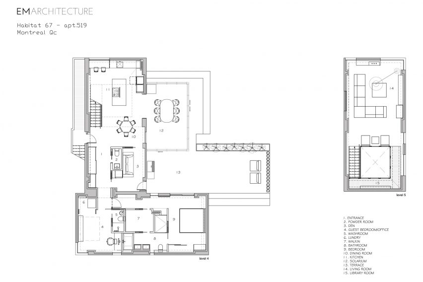Peart/Weisgerber Residence at Habitat-67 by Moshe Safdie renovated by EMarchitecture - plan