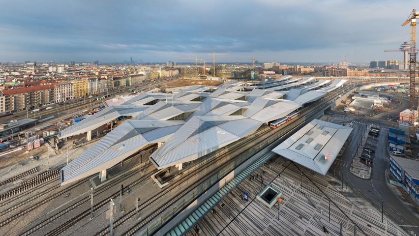 “Crystalline” roof by Theo Hotz zigzags over Vienna Central Station