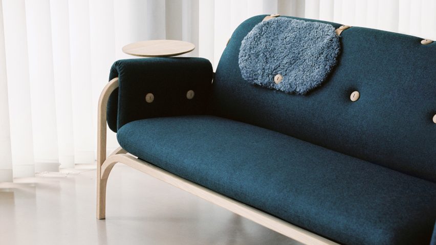 Cushions and baskets hook onto Front’s Button sofa for Swedese