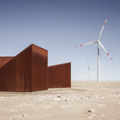 Rusty steel wedges surround desert garden in Chile’s Atacama Desert