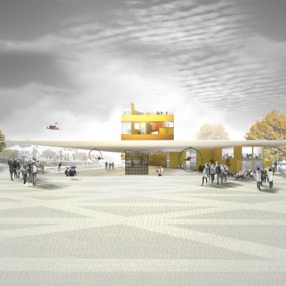 Studioshaw proposes drone-racing arena and shipping-container offices for Dundee waterfront