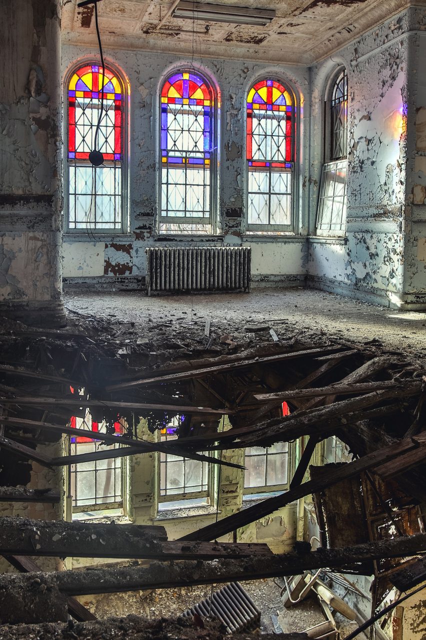 Stained Glass Patient Activity Area Matt Van der Velde Architecture Abandoned Asylums Interior Jonglez Publishing