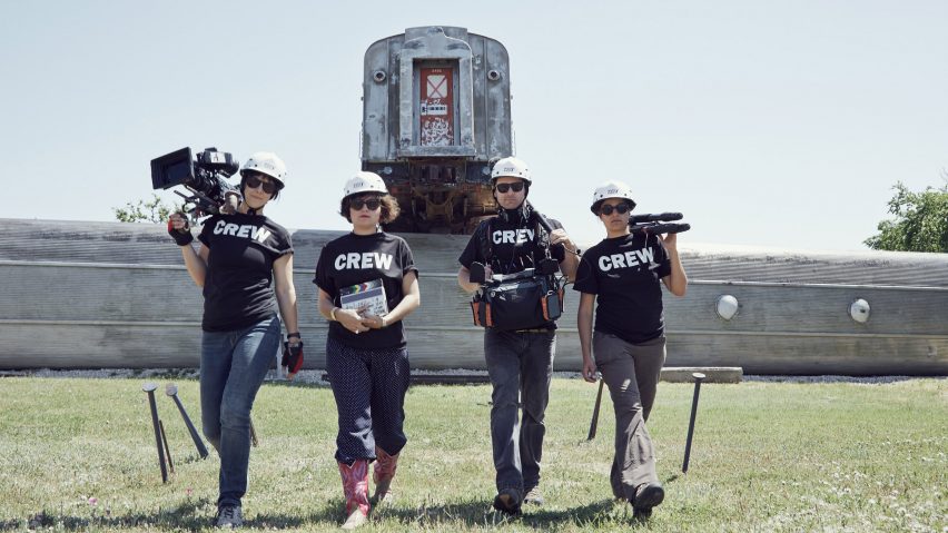 Nelly Ben Hayoun and crew on the set of her film Disaster Playground
