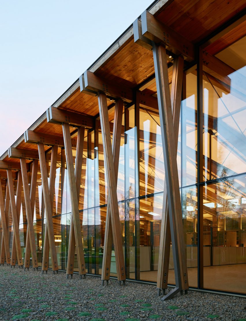 Exterior dusk view of Washington Fruit Produce HQ Graham Baba Architects