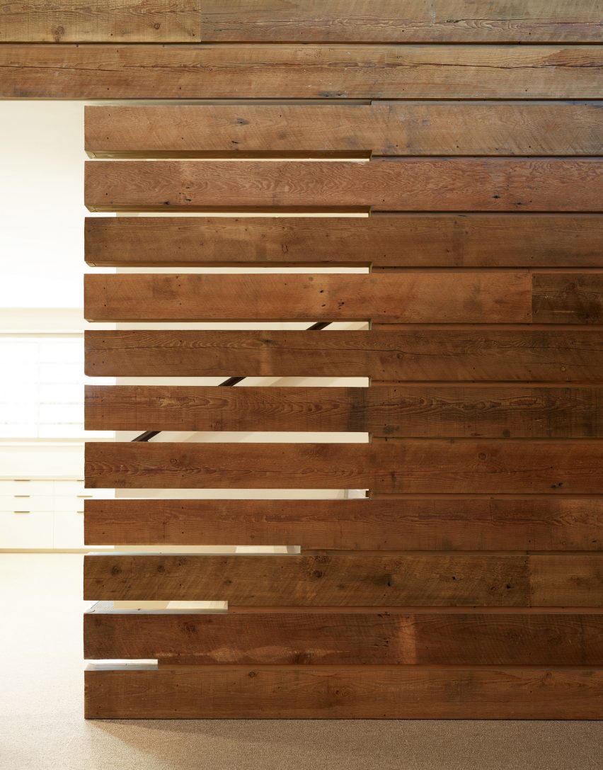 Detail wood panneling of Washington Fruit Produce HQ Graham Baba Architects