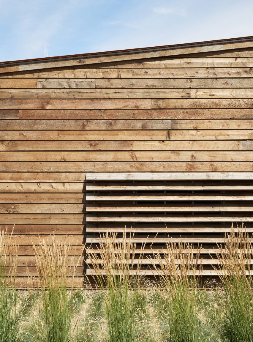 Detail wooden panelling of Washington Fruit Produce HQ Graham Baba Architects