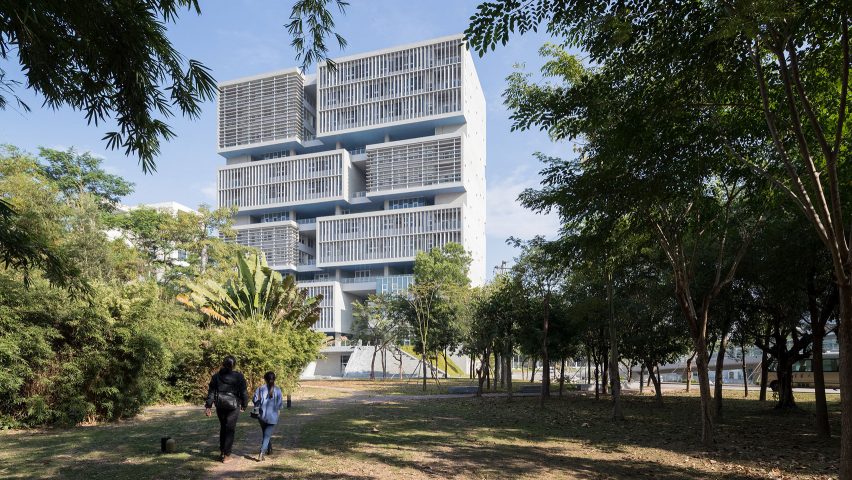 Blue-bottomed boxes form Open Architecture’s ocean research centre in Shenzhen