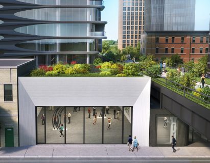 Galleries beneath Zaha Hadid's building on the Highline, by Related