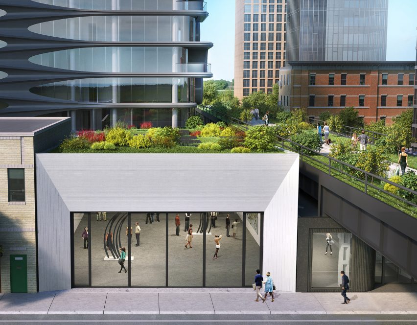 Galleries beneath Zaha Hadid's building on the Highline, by Related