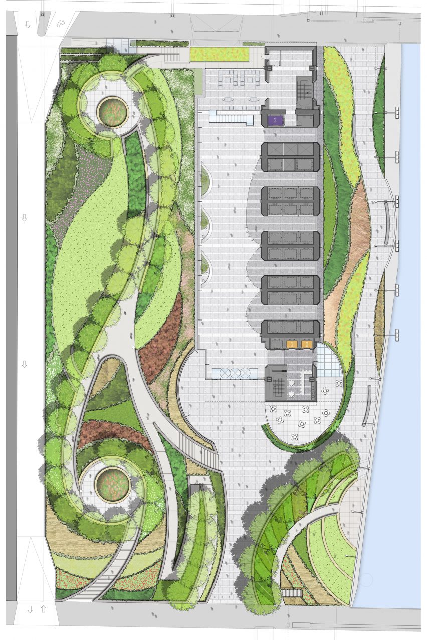 Site plan of 150 North Riverside Office Tower by Goettsch Partners