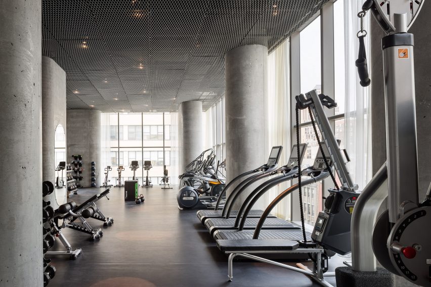 Interior of amenities of 56 Leonard by Herzog & de Meuron
