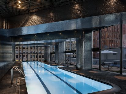 Interior of amenities of 56 Leonard by Herzog & de Meuron