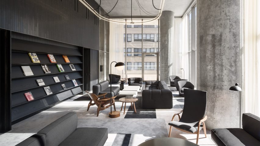 Interior of amenities of 56 Leonard by Herzog & de Meuron
