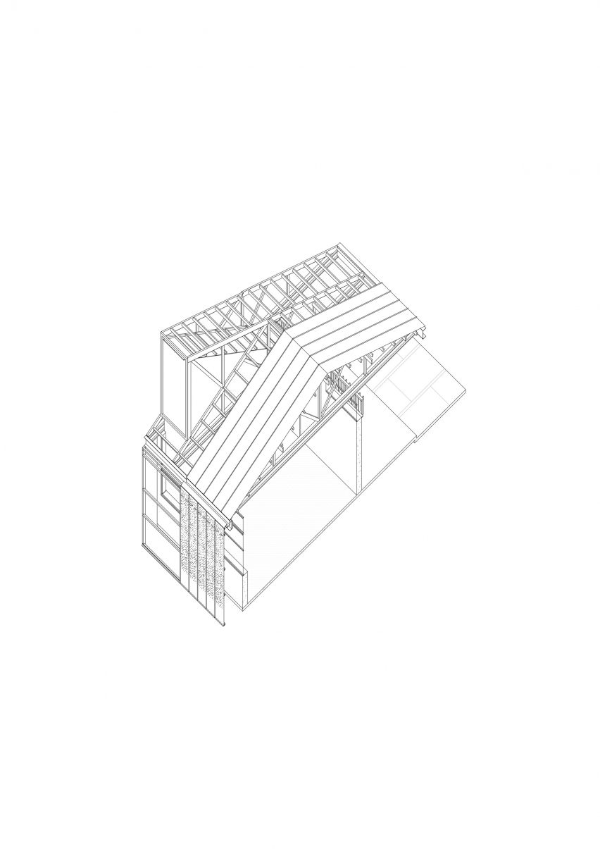 Axonometric for Jean Mermoz School and Pavilion by Guillermo Hevia García and Nicolás Urzúa Soler