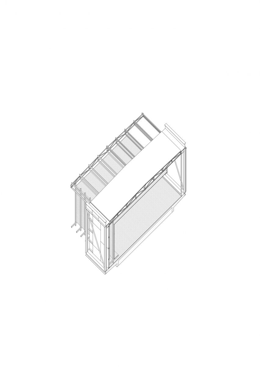 Axonometric for Jean Mermoz School and Pavilion by Guillermo Hevia García and Nicolás Urzúa Soler
