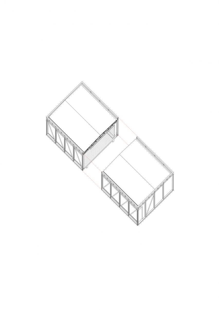 Axonometric for Jean Mermoz School and Pavilion by Guillermo Hevia García and Nicolás Urzúa Soler