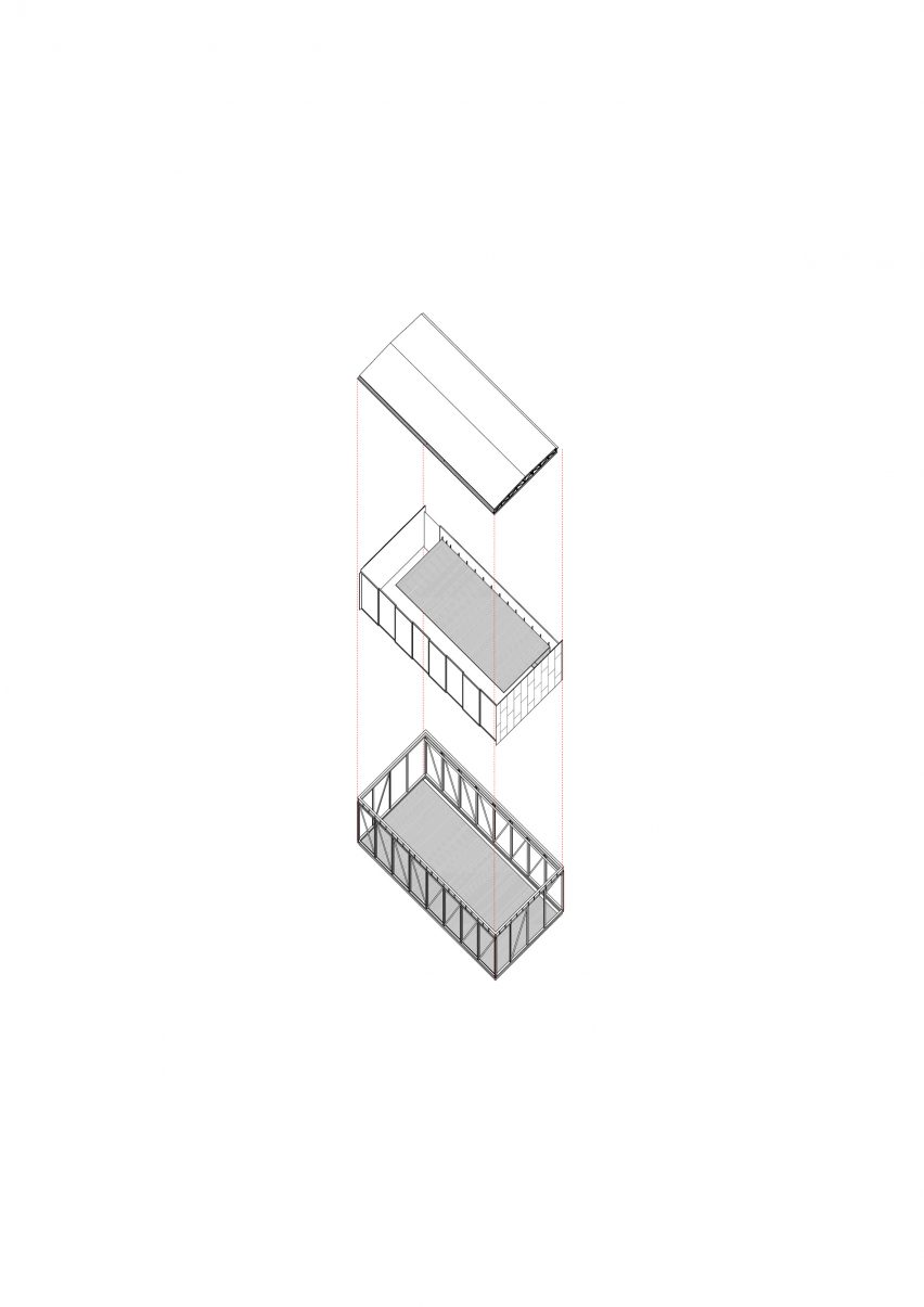 Axonometric for Jean Mermoz School and Pavilion by Guillermo Hevia García and Nicolás Urzúa Soler