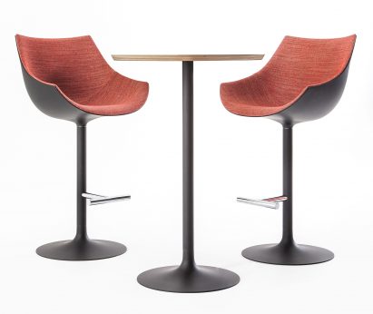 Philippe Starck has added to his Caprice and Passion chairs, designing a bar stool version of each that sits on a single stem-like support