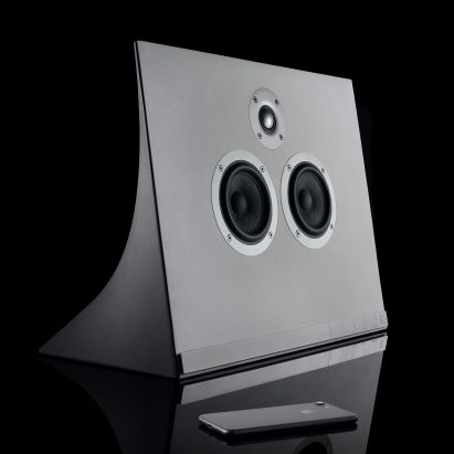 David Adjaye creates concrete speaker with “directional form” for Master & Dynamic