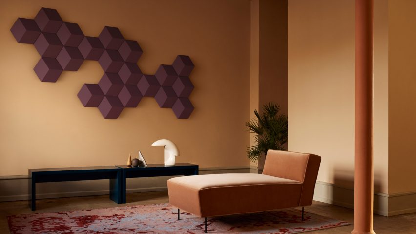Bang & Olufsen’s modular BeoSound Shape speakers are arranged like wall tiles
