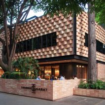 Faceted clay panels form Mexico City cafe by Esrawe and Cadena