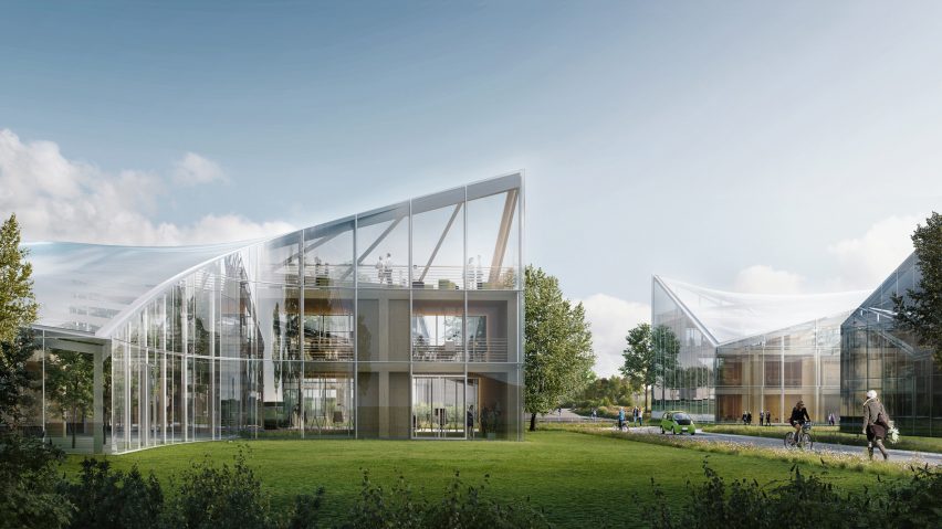 Zaha Hadid Architects reveals greenhouse-like technology hub to accompany world’s first wooden football stadium