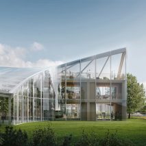 Zaha Hadid Architects reveals greenhouse-like technology hub to accompany world’s first wooden football stadium
