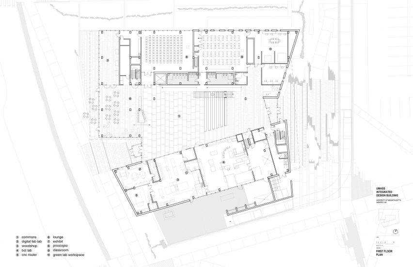 Plan of the University of Massachusetts Amherst's design school by Leers Weinzapfel Associates