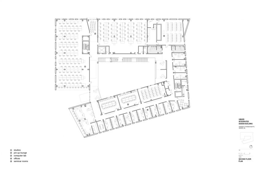 Plan of the University of Massachusetts Amherst's design school by Leers Weinzapfel Associates