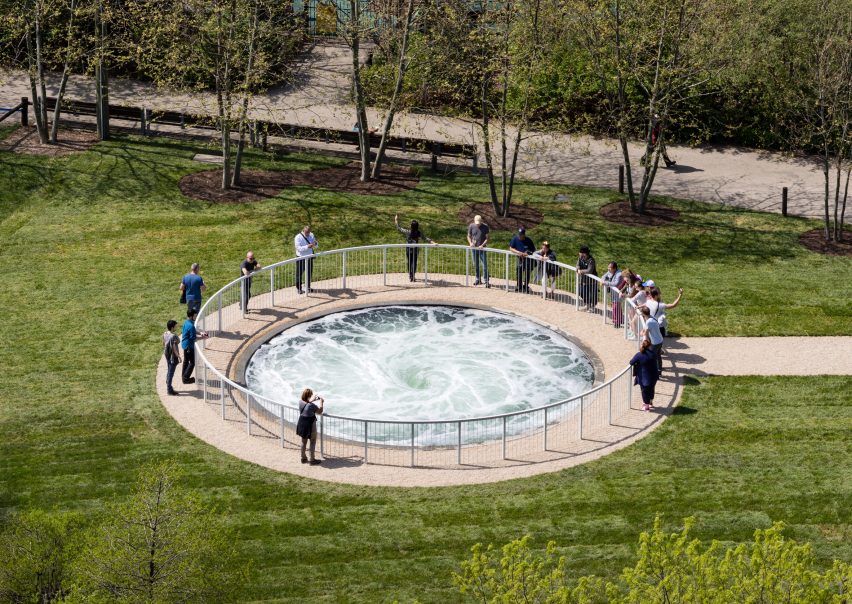 Anish Kapoor's Descension installed in Brooklyn Bridge Park