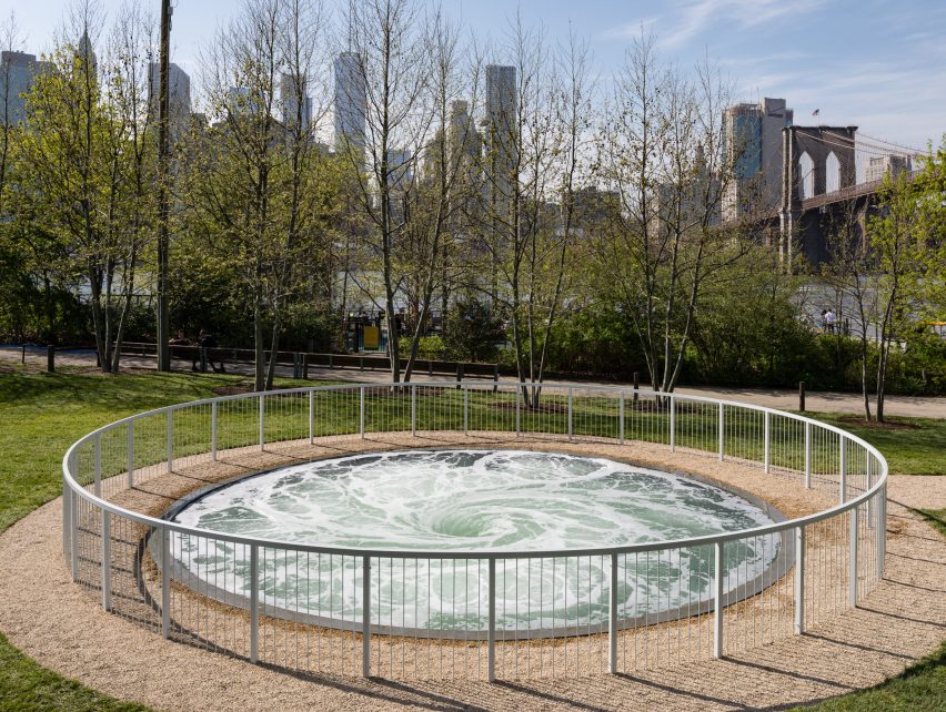 Anish Kapoor's Descension installed in Brooklyn Bridge Park