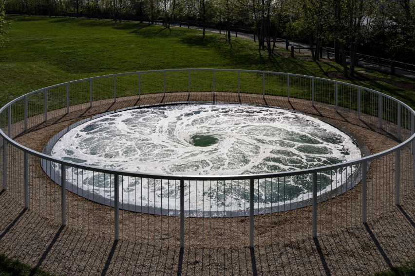 Anish Kapoor's Descension installed in Brooklyn Bridge Park