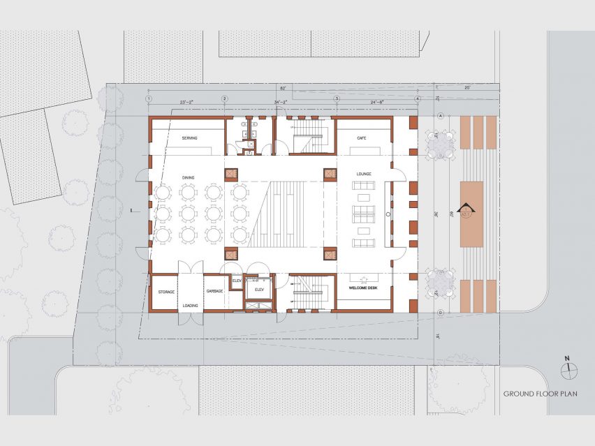 Ground floor plan of Center for Jewish Life at Drexel University by Stanley Saitowitz | Natoma Architects Inc.
