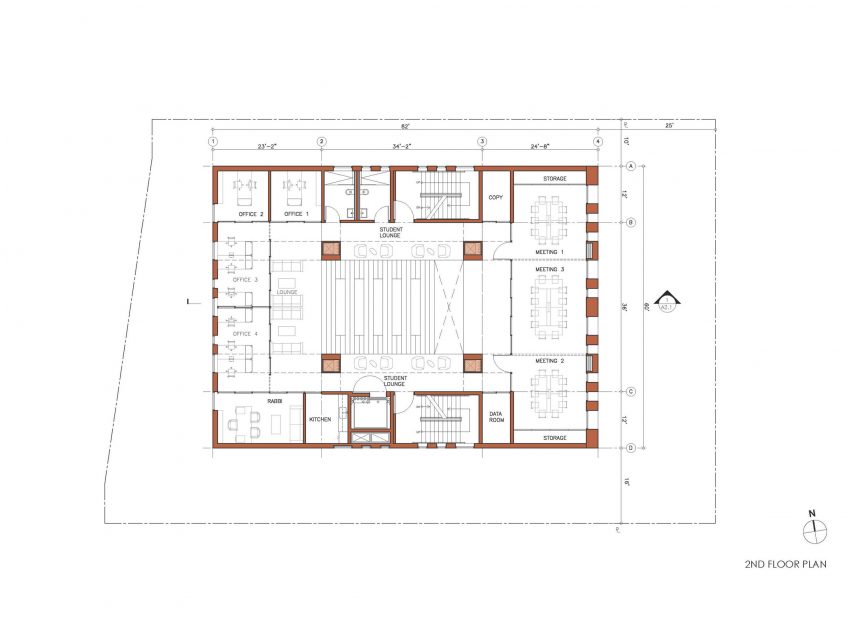 First floor plan of Center for Jewish Life at Drexel University by Stanley Saitowitz | Natoma Architects Inc.