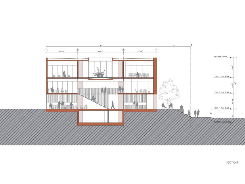 Section of Center for Jewish Life at Drexel University by Stanley Saitowitz | Natoma Architects Inc.