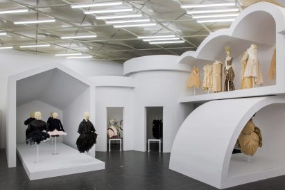 Comme des Garçons fashion exhibition at The Met in New York; Gallery View, (from left) High/Low, Model/Multiple, Fashion/Antifashion, Design/Not Design