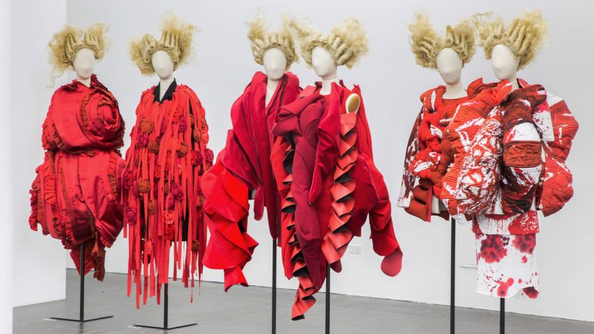Comme des Garçons fashion exhibition at The Met in New York; Gallery View, Clothes/Not Clothes: War/Peace