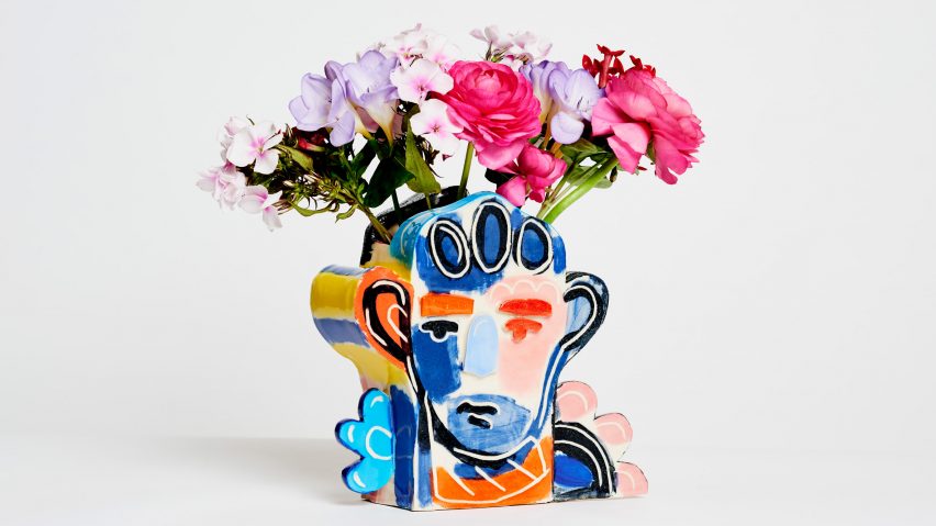 John Booth hand paints abstract faces for Tributes ceramics collection