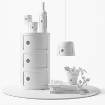Nendo turns cups and plant pots into mini versions of Kartell’s Componibili storage unit
