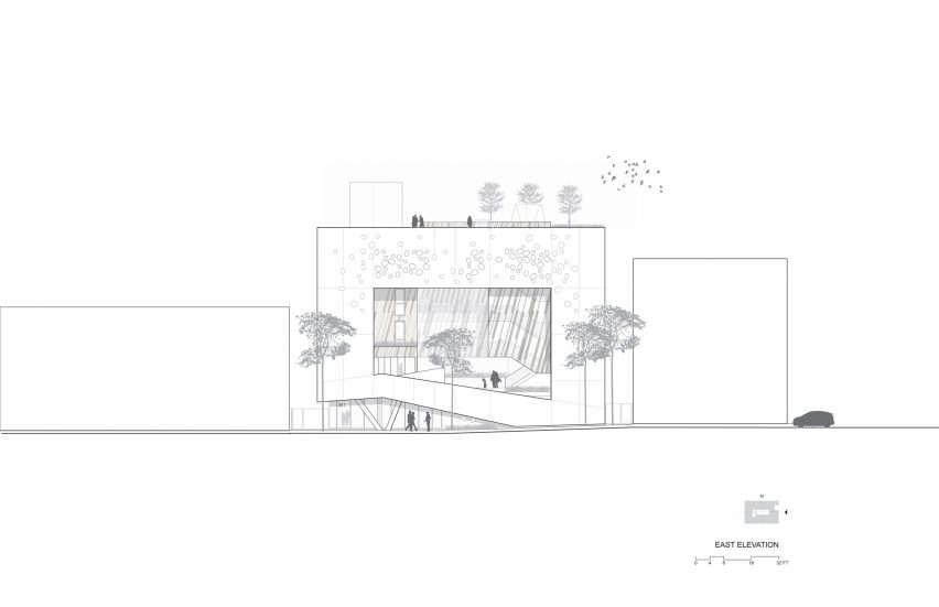 East elevation plan for The Six by Brooks + Scarpa