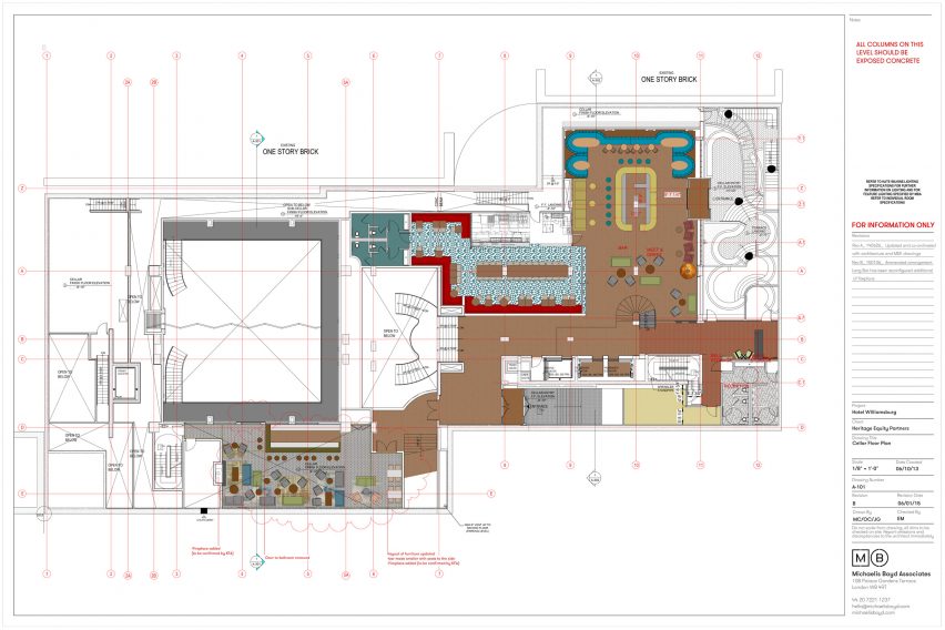 Cellar level floor plan of the Williamsburg Hotel by Michaelis Boyd Associates
