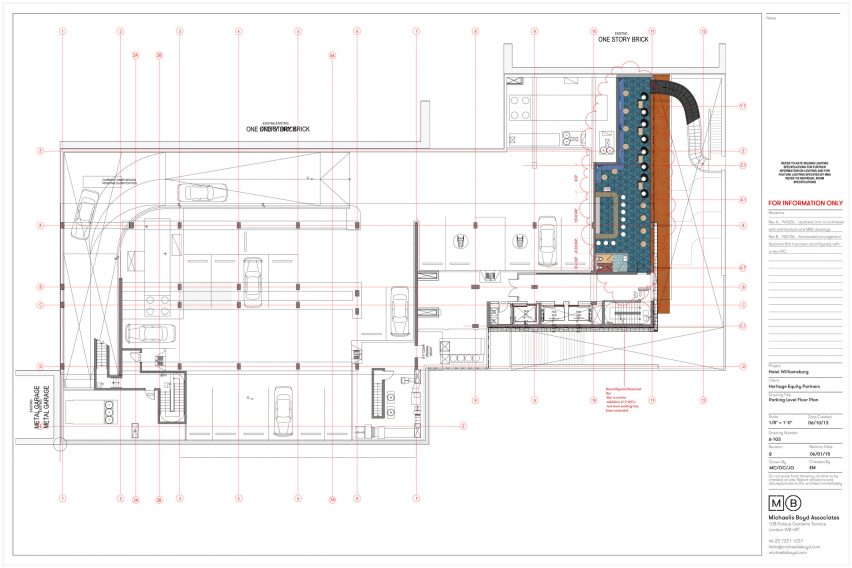 Parking level floor plan of the Williamsburg Hotel by Michaelis Boyd Associates