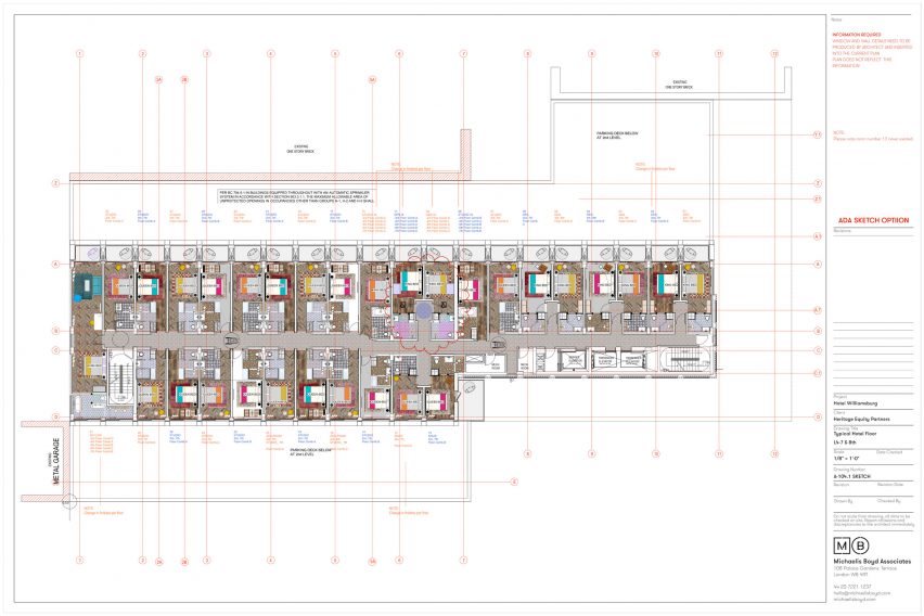 Hotel room floor plan of the Williamsburg Hotel by Michaelis Boyd Associates