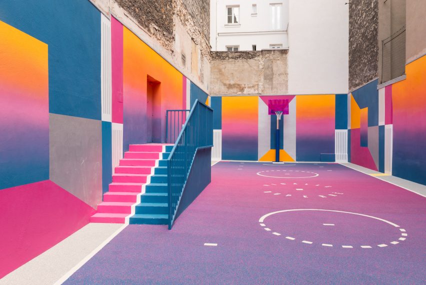 Colourful Paris basketball court, Paris, by Pigalle Duperré