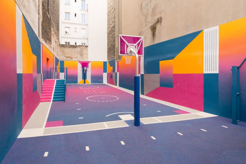 Colourful Paris basketball court, Paris, by Pigalle Duperré