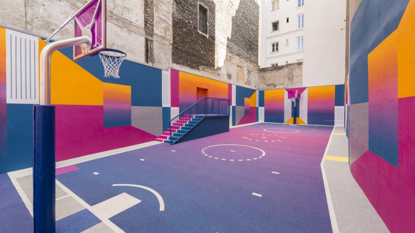 Colourful Paris basketball court, Paris, by Pigalle Duperré