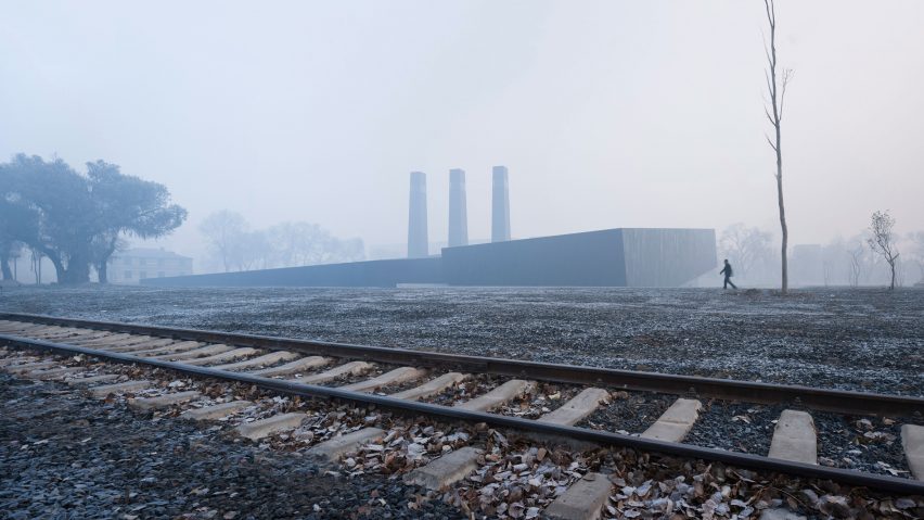 Sloping black volumes penetrate public square at Harbin’s Exhibition Hall of Crime Evidences