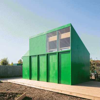 School children design and build green den with moving walls for Hull allotment