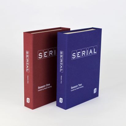 Packaging design for popular podcasts imagines them contained in cans, books and pamphlets