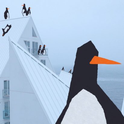 “The Iceberg” housing in Aarhus becomes a playground for penguins in new animation